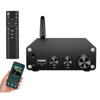 Усилитель двухканальный Hi-Fi AUDIO 100x2 Вт на базе TPA3116D2- поддержка Bluetooth USB и пульта управления Цвет Чёрный
